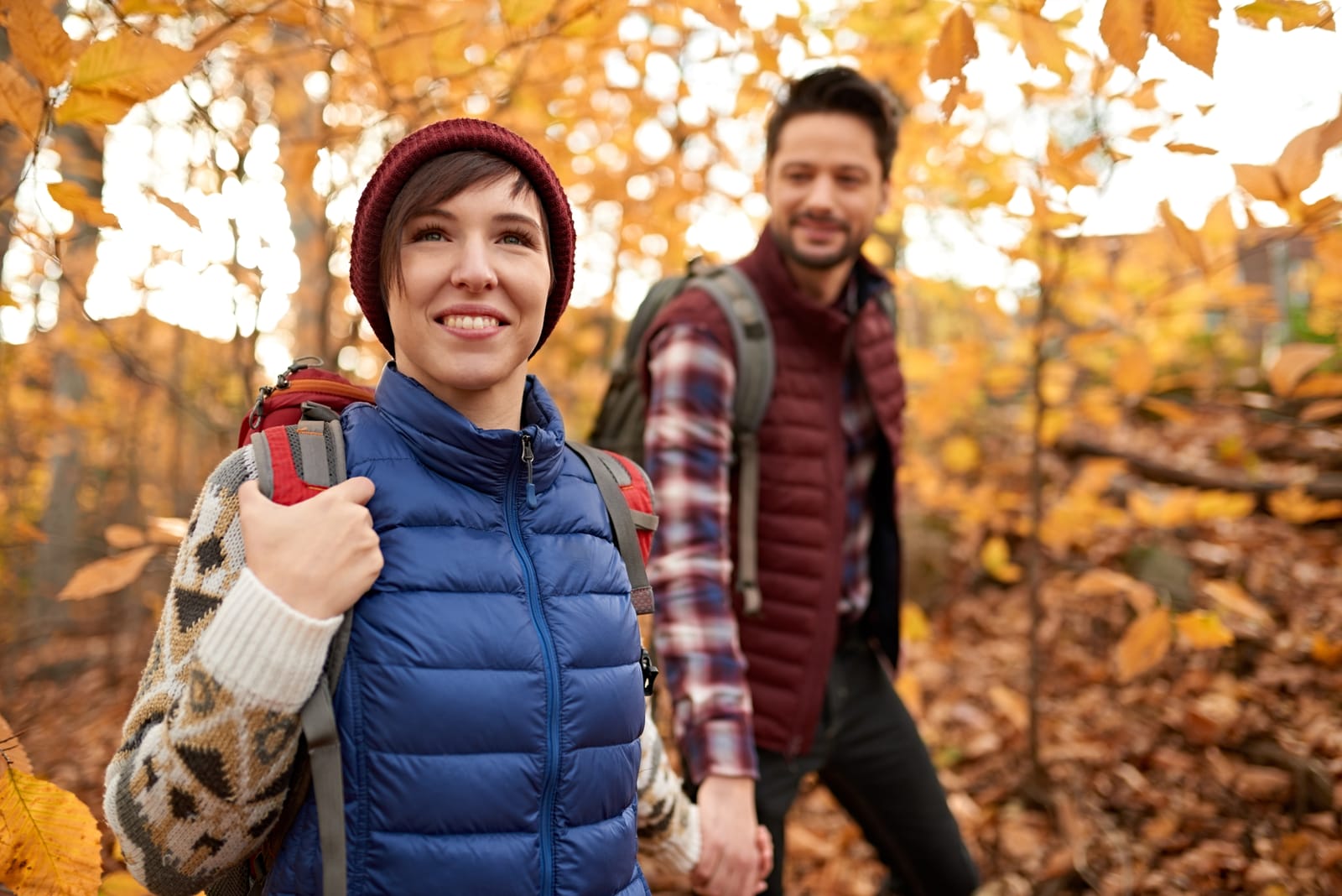 Couple Hiking Autumn Forest