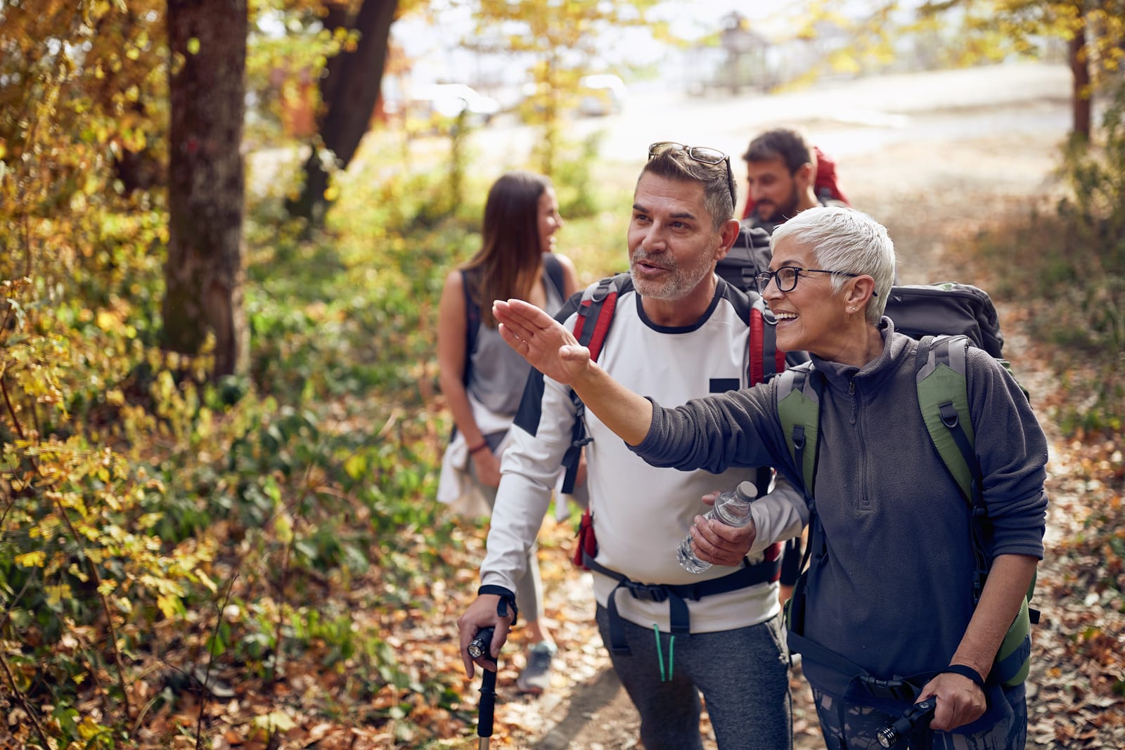 Group Hiking Autumn Trail