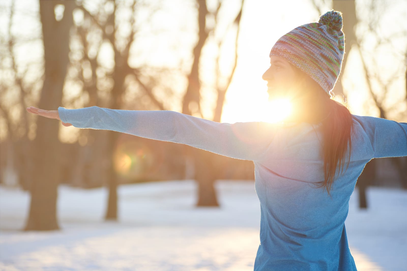 Woman Yoga Pose Winter Snow