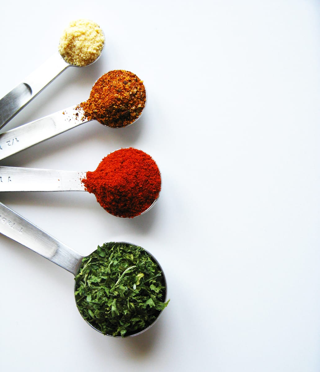Measuring spoons with colorful spices