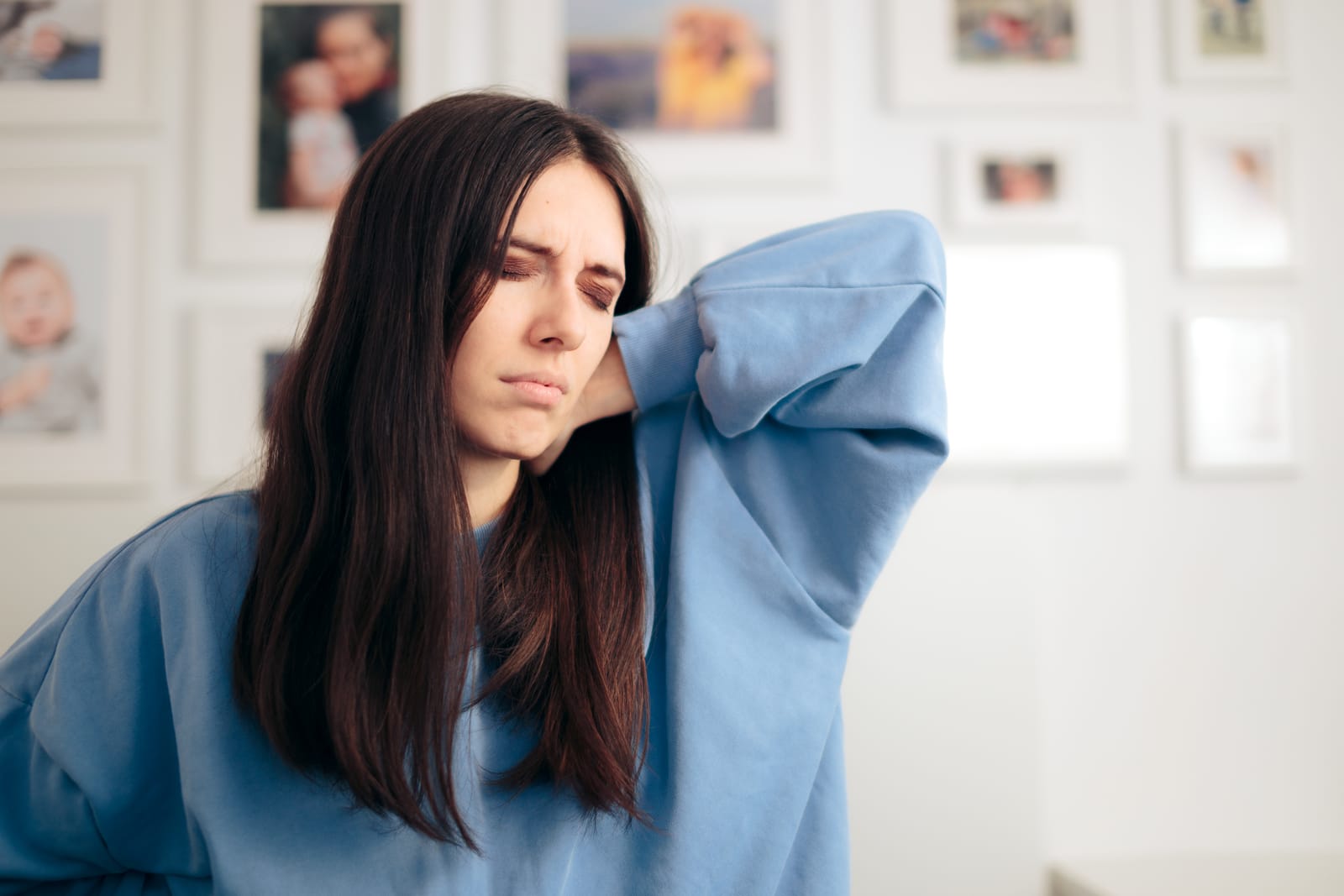 Young Woman Neck Pain Home